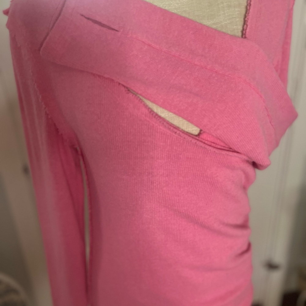 NWOT Free People Like a Boss cotton sweater in deep  pink  size large - Picture 3 of 8